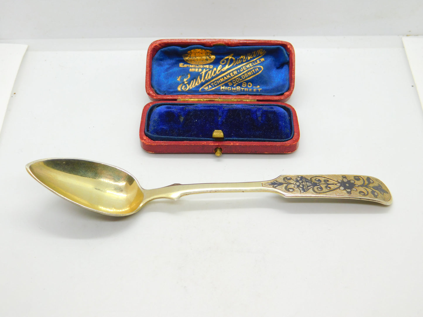 Russian St. Petersburg Silver Gilt Niello Enamel Spoon Antique 1838 AK