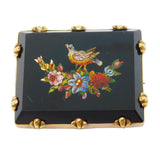 19th Century 9ct Gold Mounted Micro Mosaic Flower & Bird Brooch Antique c1860