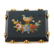 19th Century 9ct Gold Mounted Micro Mosaic Flower & Bird Brooch Antique c1860
