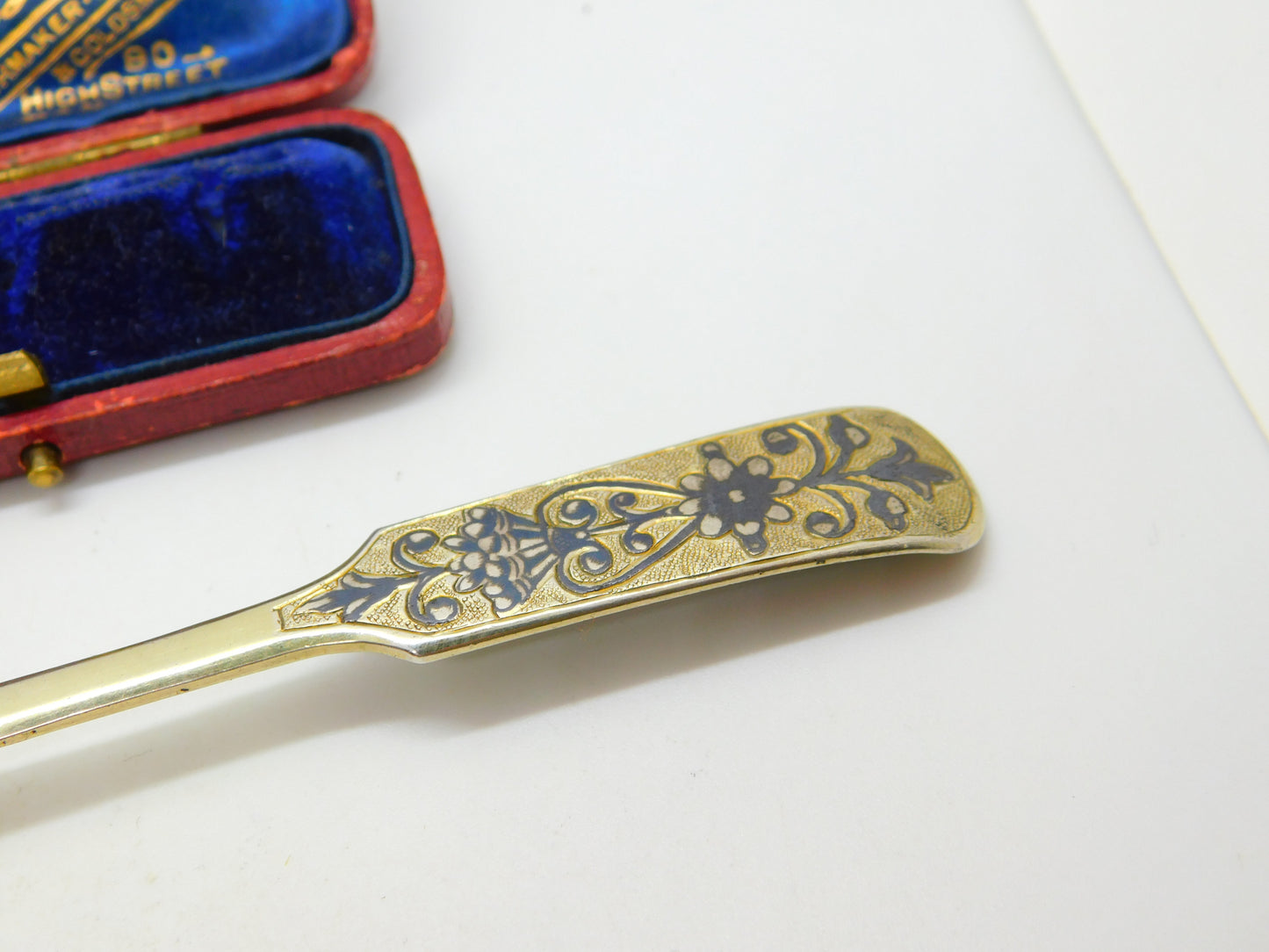 Russian St. Petersburg Silver Gilt Niello Enamel Spoon Antique 1838 AK