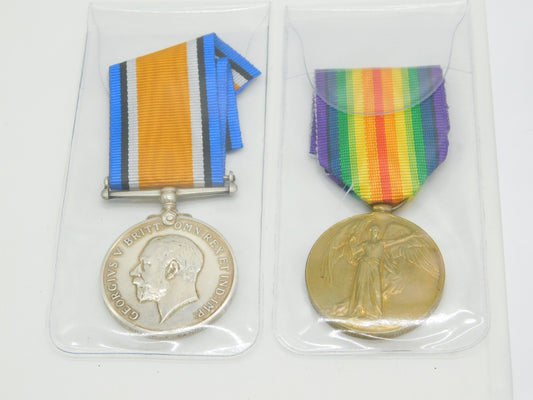 Pair of WW1 British Army Service Medals 97691 SPR H.A Sanders Antique 1918