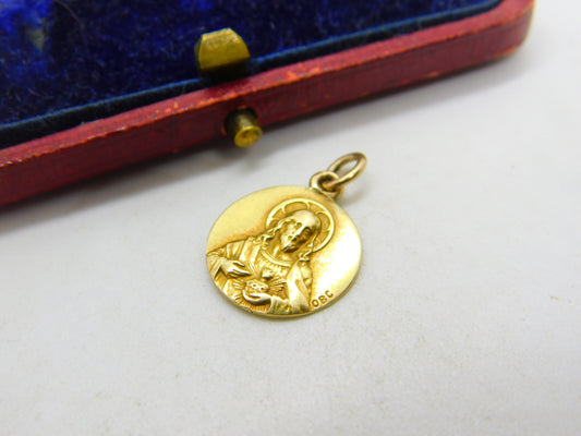 22ct Yellow Gold Religious Charm Catholic Pendant Antique c1920 Art Deco