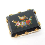 19th Century 9ct Gold Mounted Micro Mosaic Flower & Bird Brooch Antique c1860