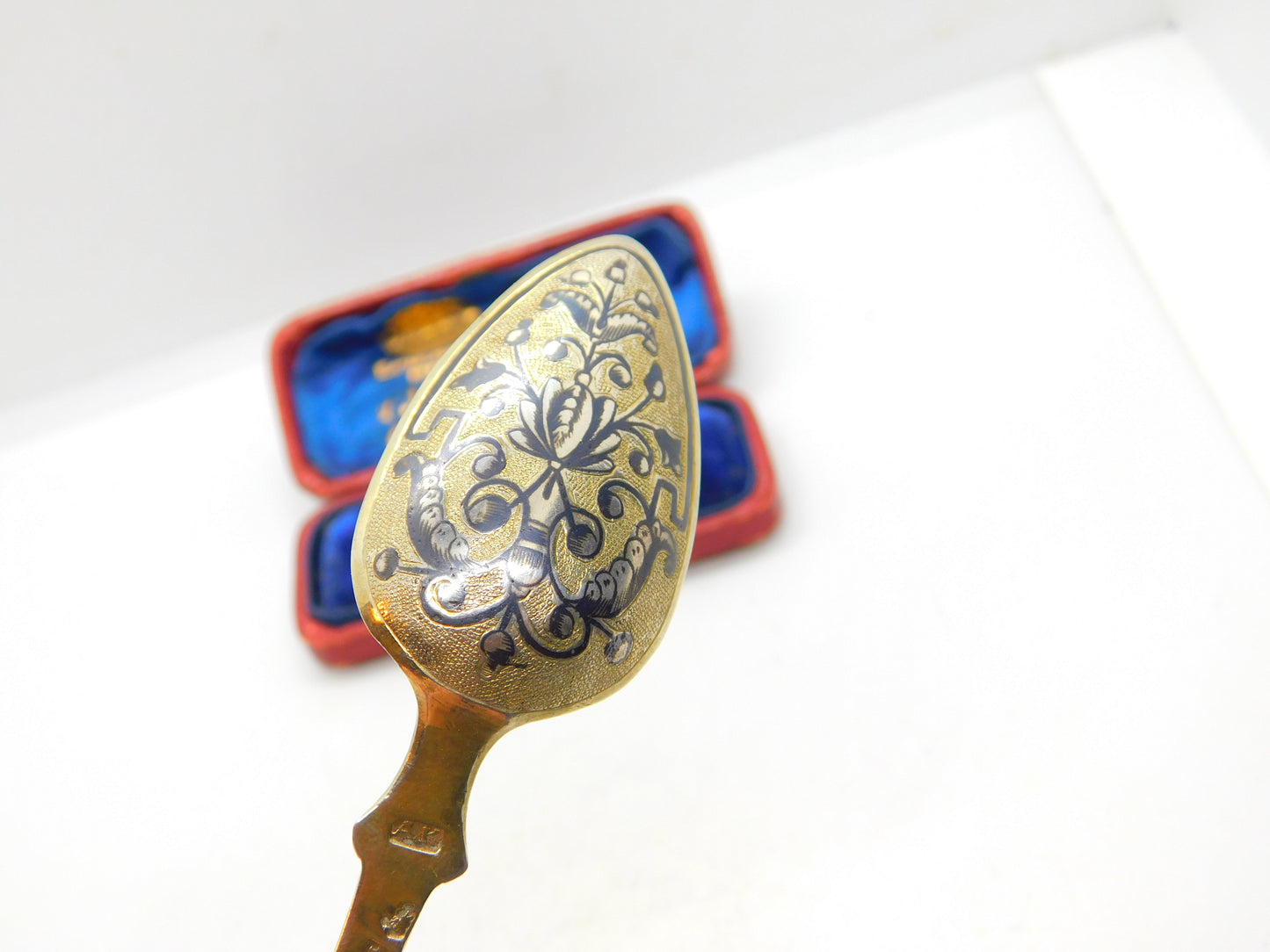 Russian St. Petersburg Silver Gilt Niello Enamel Spoon Antique 1838 AK