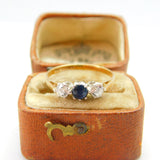 9ct Yellow Gold, Sapphire & Spinel Set Three-Stone Ring 1970 London Vintage