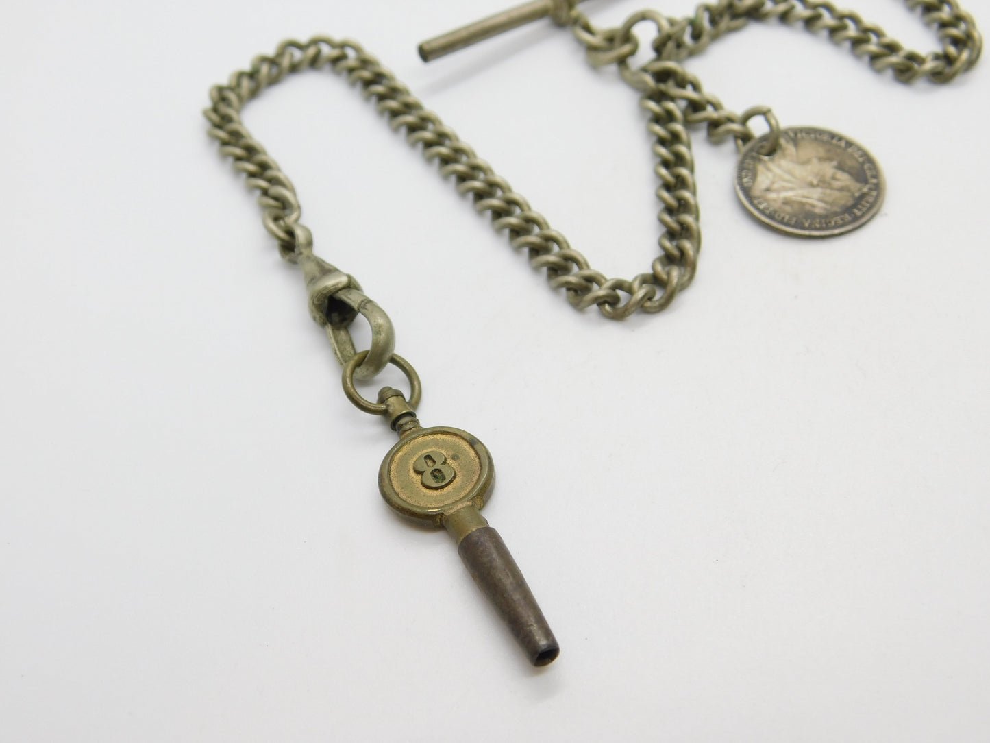 Victorian Silver Plated Double Albert Watch Chain with Threepence Coin 1901