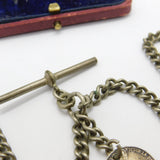 Victorian Silver Plated Double Albert Watch Chain with Threepence Coin 1901