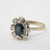 18ct White Gold, 0.5ct Oval-Cut Sapphire & Diamond Engagement Ring Vintage