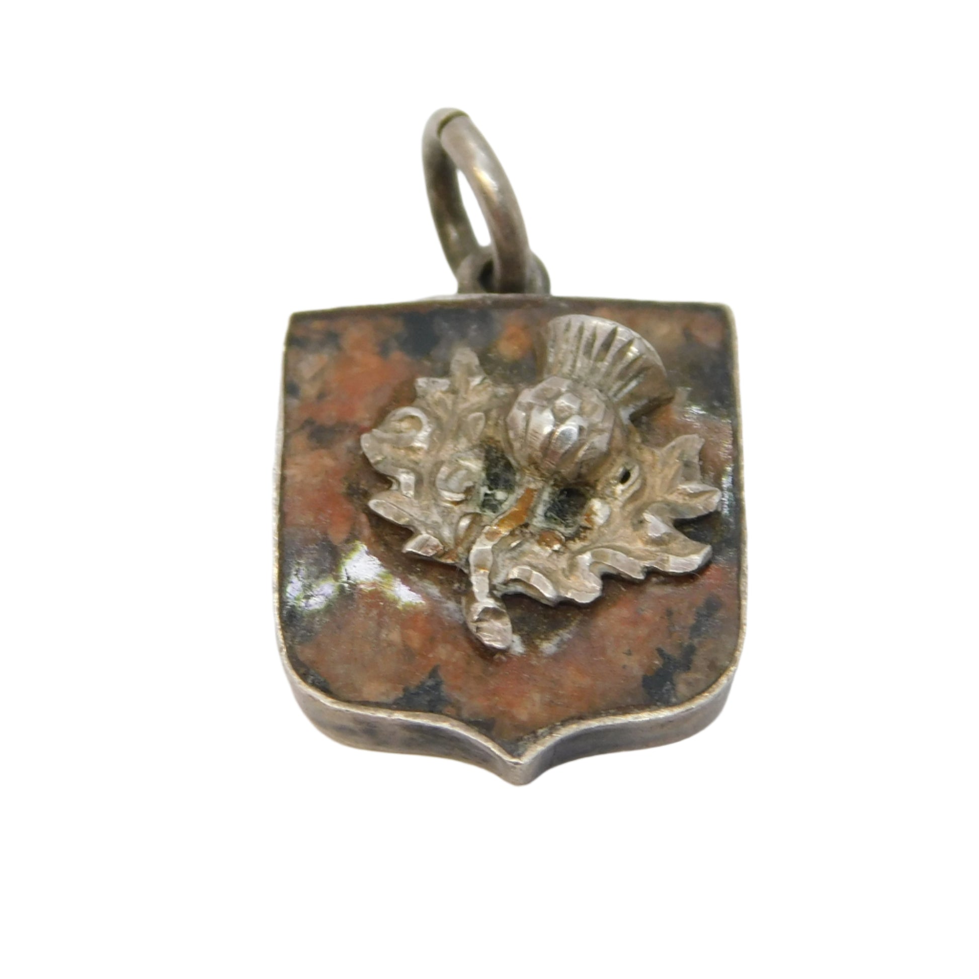 ANTIQUE SCOTTISH THISTLE GRANITE CHARM PENDANT