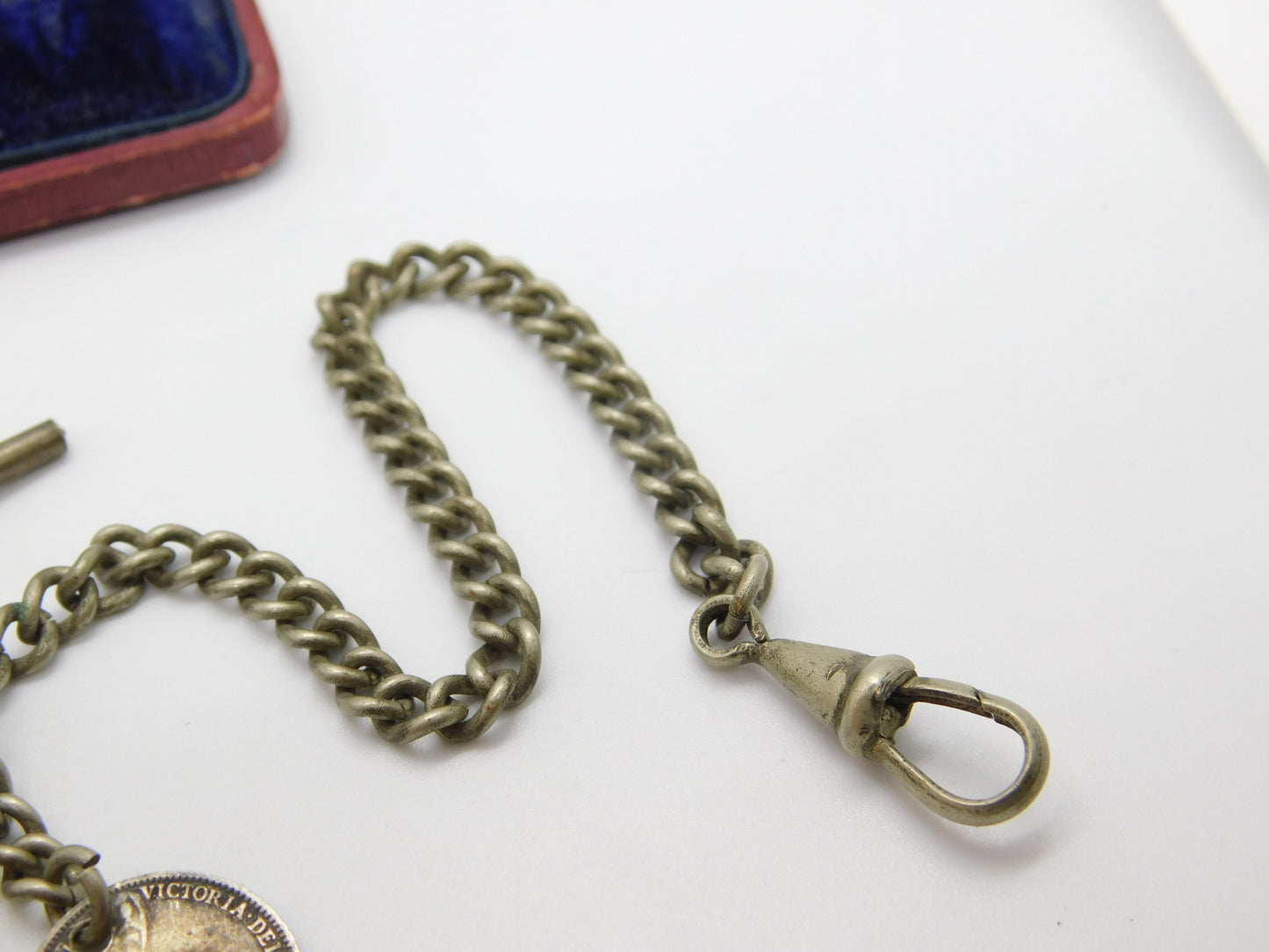 Victorian Silver Plated Double Albert Watch Chain with Threepence Coin 1901