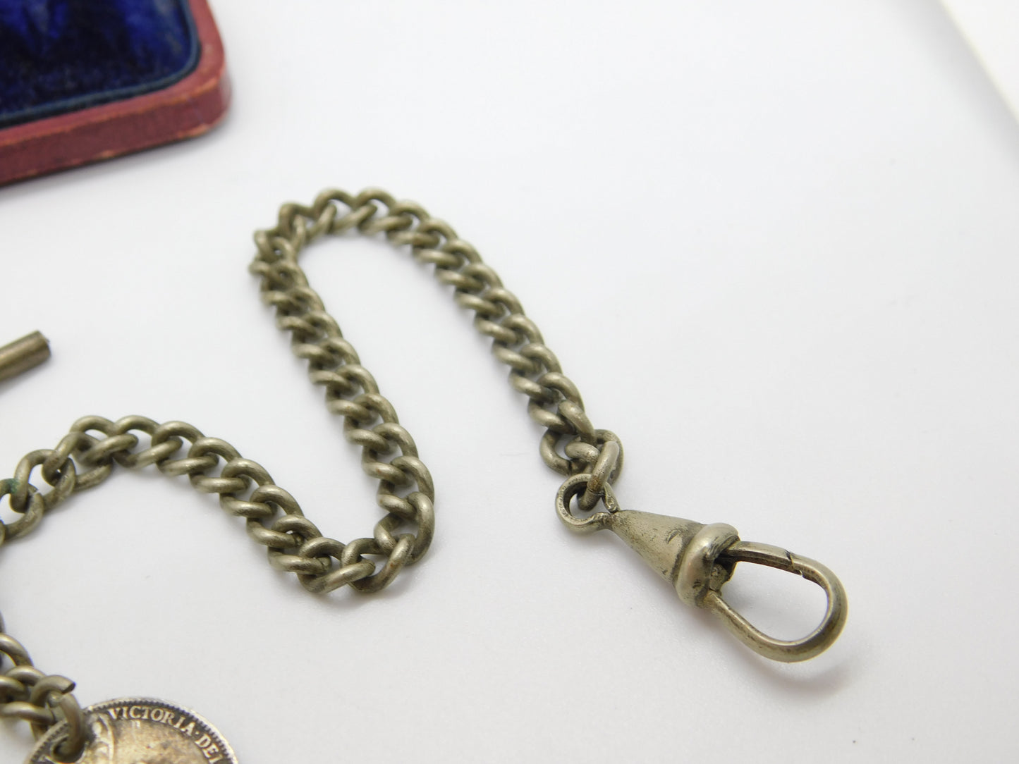 Victorian Silver Plated Double Albert Watch Chain with Threepence Coin 1901