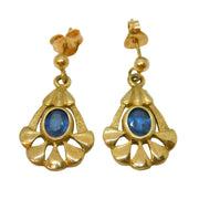9ct Yellow Gold & Oval-Cut Sapphire Drop Earrings Vintage c1990 Sheffield