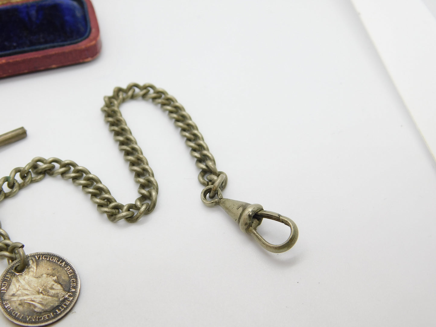 Victorian Silver Plated Double Albert Watch Chain with Threepence Coin 1901