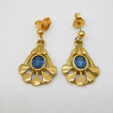 9ct Yellow Gold & Oval-Cut Sapphire Drop Earrings Vintage c1990 Sheffield