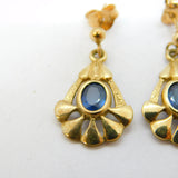 9ct Yellow Gold & Oval-Cut Sapphire Drop Earrings Vintage c1990 Sheffield