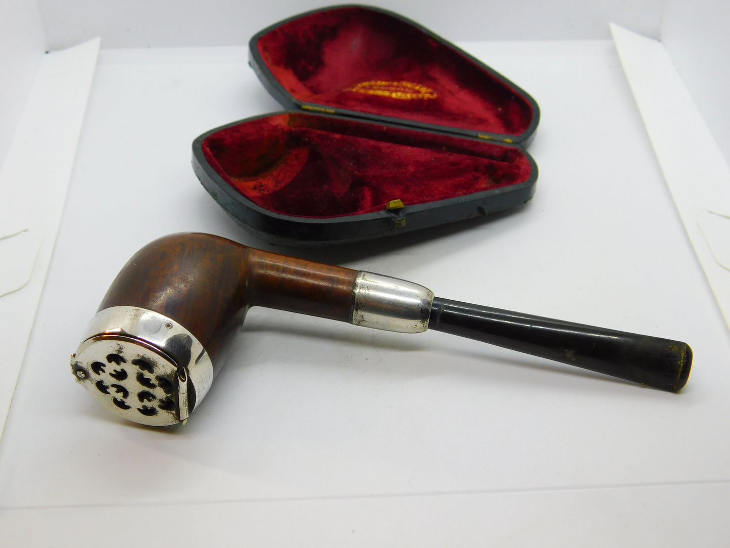 Victorian Boxed Wooden Sterling Silver Mounted Pipe Set 1890 London Antique