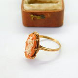 9ct Yellow Gold Carved Shell Cameo Set Dress Ring Birmingham 1993 Vintage