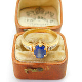 9ct Yellow Gold, Blue Spinel & Diamond Set Dress Ring Vintage 2007 Birmingham