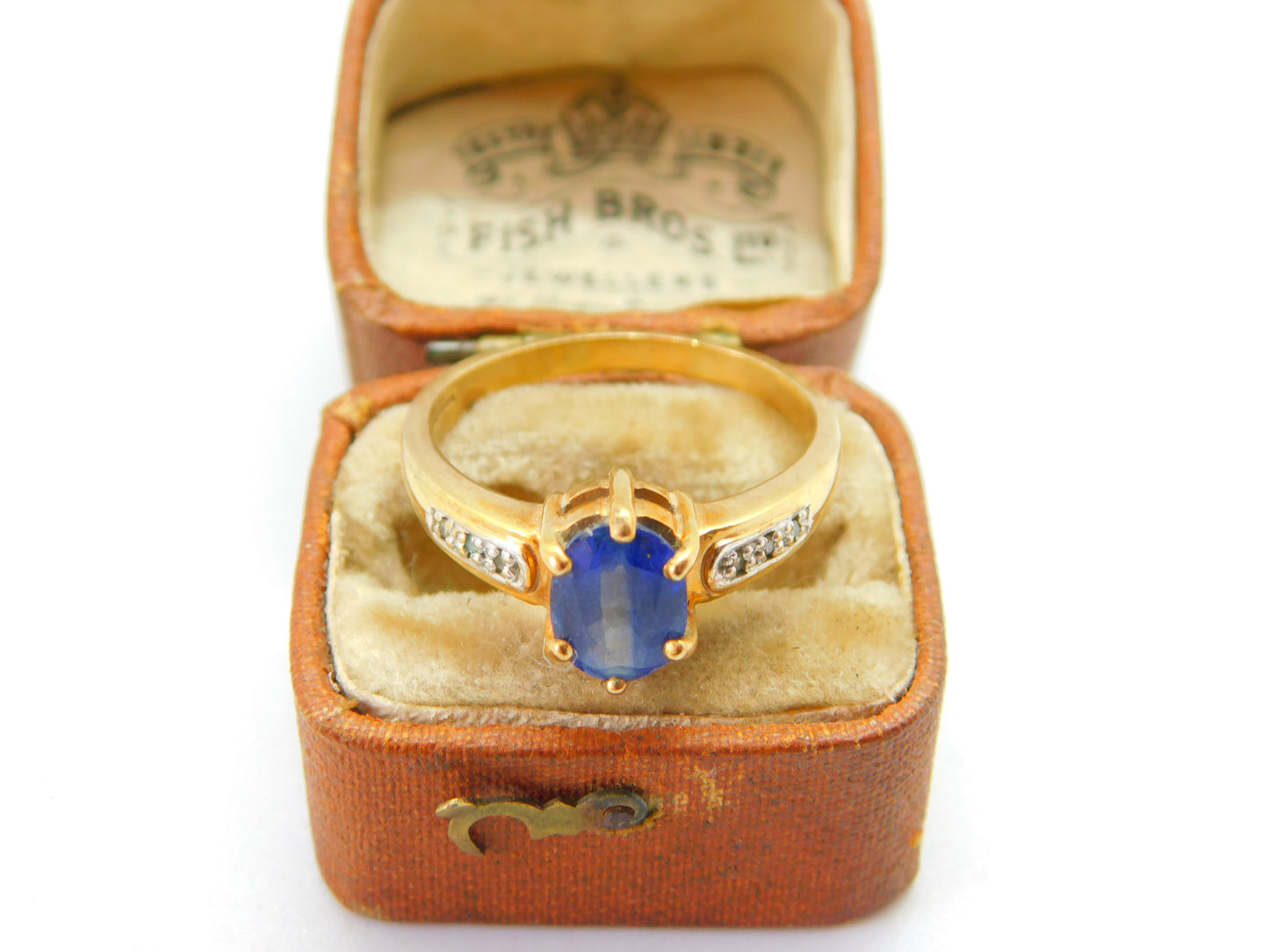 9ct Yellow Gold, Blue Spinel & Diamond Set Dress Ring Vintage 2007 Birmingham