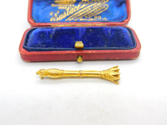 Edwardian 10ct Yellow Gold Masonic Regal Staff Brooch Antique c1910