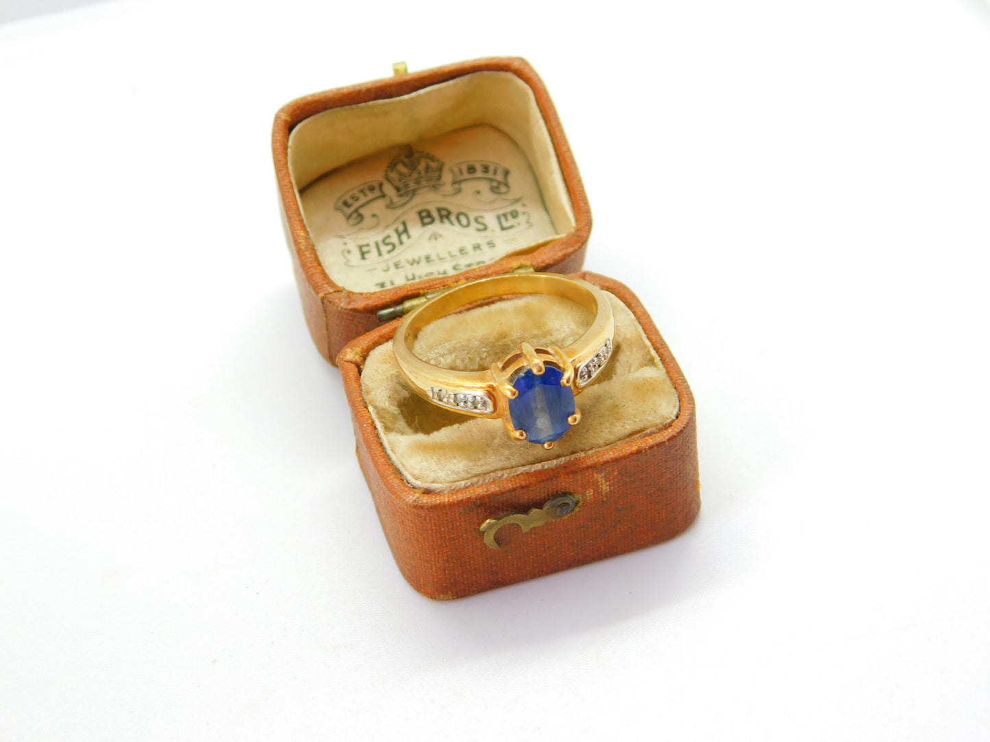 9ct Yellow Gold, Blue Spinel & Diamond Set Dress Ring Vintage 2007 Birmingham