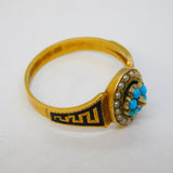 Victorian 18ct Gold, Black Enamel, Turquoise & Pearl Mourning Ring Antique 1889 Chester