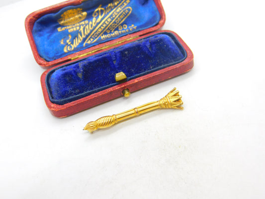 Edwardian 10ct Yellow Gold Masonic Regal Staff Brooch Antique c1910