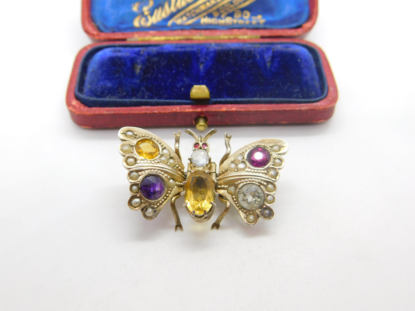 Austro-Hungarian .800 Silver, Pearl & Paste Butterfly Clip Brooch Antique c1880