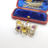Austro-Hungarian .800 Silver, Pearl & Paste Butterfly Clip Brooch Antique c1880