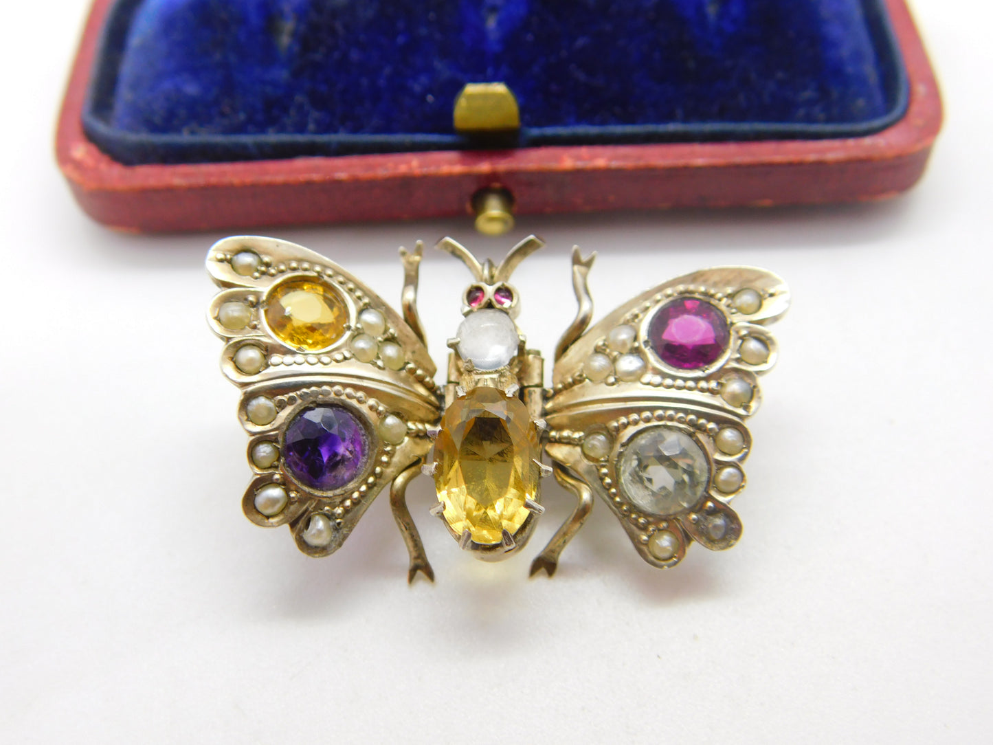 Austro-Hungarian .800 Silver, Pearl & Paste Butterfly Clip Brooch Antique c1880