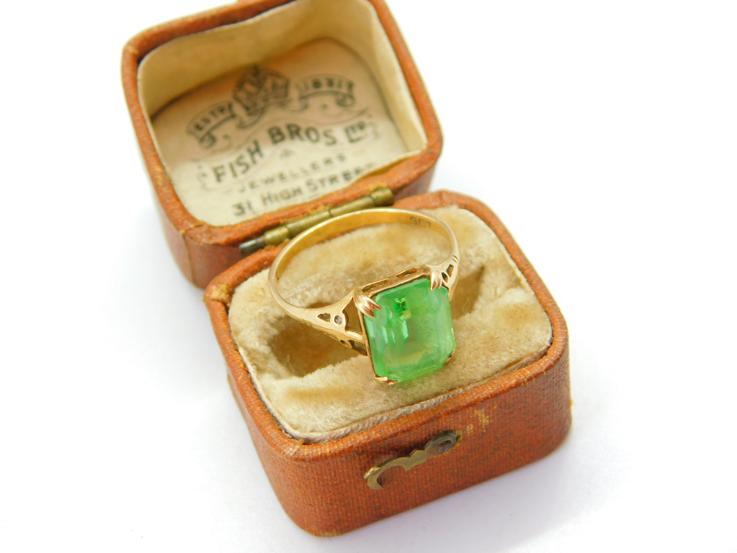 Edwardian 9ct Yellow Gold & Green Peridot Paste Set Dress Ring c1910 Antique