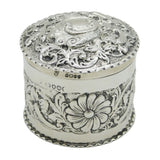 Victorian Sterling Silver Floral Embossed Trinket Pot Antique 1891 London