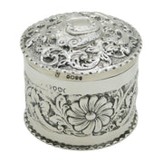 Victorian Sterling Silver Floral Embossed Trinket Pot Antique 1891 London