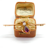 Edwardian 9ct Gold, 0.2ct Diamond & Almandine Garnet Spider Insect Brooch c1910