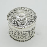 Victorian Sterling Silver Floral Embossed Trinket Pot Antique 1891 London
