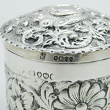 Victorian Sterling Silver Floral Embossed Trinket Pot Antique 1891 London