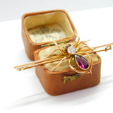 Edwardian 9ct Gold, 0.2ct Diamond & Almandine Garnet Spider Insect Brooch c1910