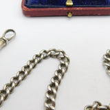 Victorian Sterling Silver Double Albert Watch Chain with Tassel Fob 1895 Antique