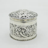 Victorian Sterling Silver Floral Embossed Trinket Pot Antique 1891 London