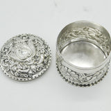 Victorian Sterling Silver Floral Embossed Trinket Pot Antique 1891 London