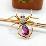 Edwardian 9ct Gold, 0.2ct Diamond & Almandine Garnet Spider Insect Brooch c1910