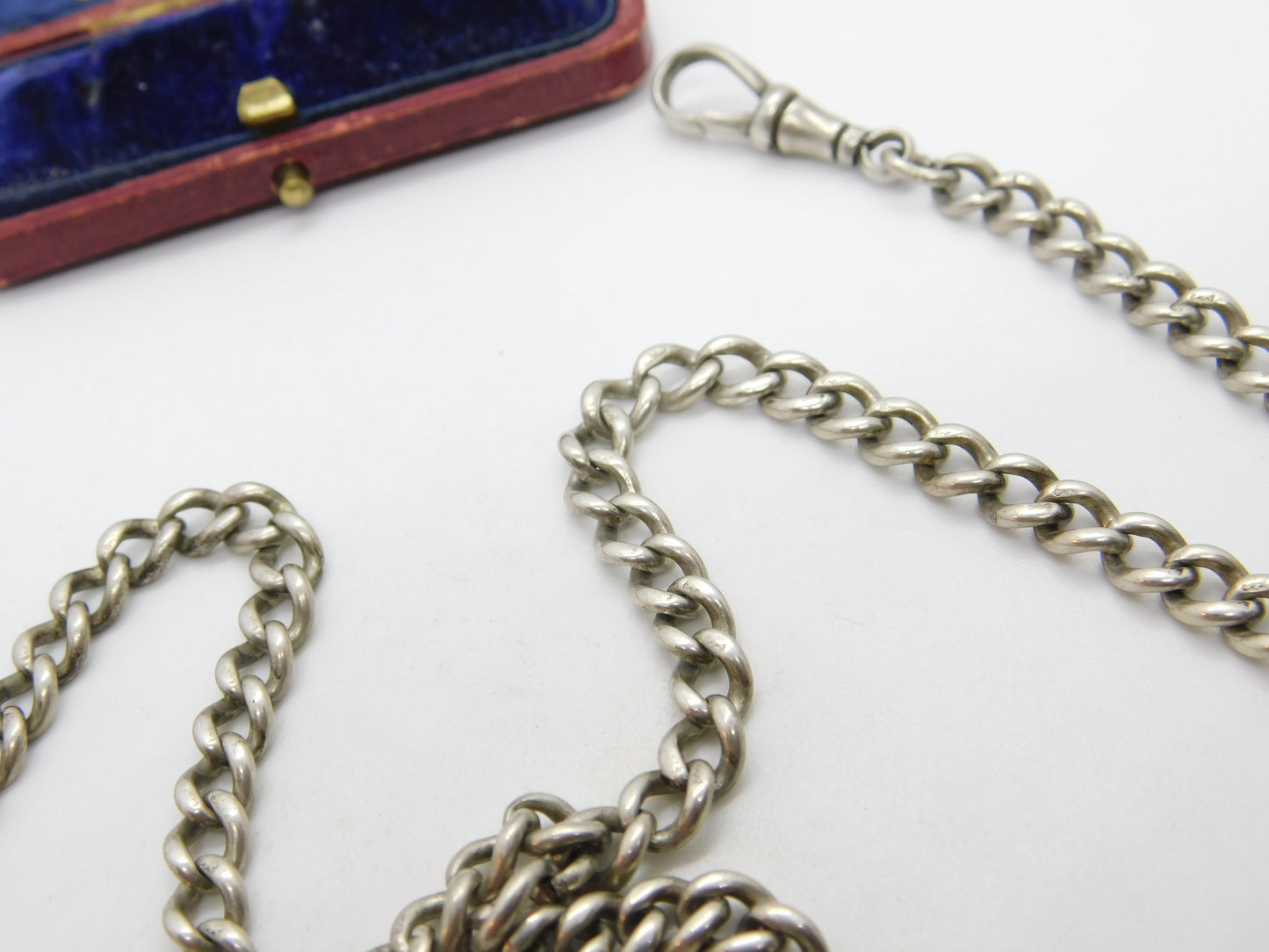 Victorian Sterling Silver Double Albert Watch Chain with Tassel Fob 1895 Antique