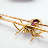 Edwardian 9ct Gold, 0.2ct Diamond & Almandine Garnet Spider Insect Brooch c1910