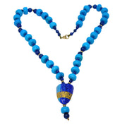9ct Gold Beaded Turquoise & Lapis Lazuli Drop Necklace Vintage 2008 London
