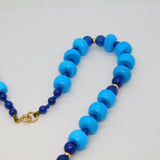 9ct Gold Beaded Turquoise & Lapis Lazuli Drop Necklace Vintage 2008 London