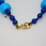 9ct Gold Beaded Turquoise & Lapis Lazuli Drop Necklace Vintage 2008 London