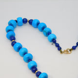 9ct Gold Beaded Turquoise & Lapis Lazuli Drop Necklace Vintage 2008 London