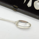Boxed Victorian Set of Floral Sterling Silver Teaspoons & Tongs 1882 London