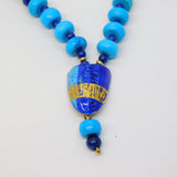 9ct Gold Beaded Turquoise & Lapis Lazuli Drop Necklace Vintage 2008 London