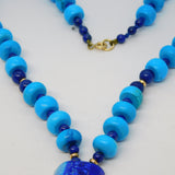 9ct Gold Beaded Turquoise & Lapis Lazuli Drop Necklace Vintage 2008 London